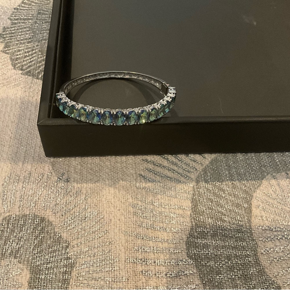 Elegant Blue and Silver Bracelet 925 lab created rainbow Topaz - Picture 5 of 5